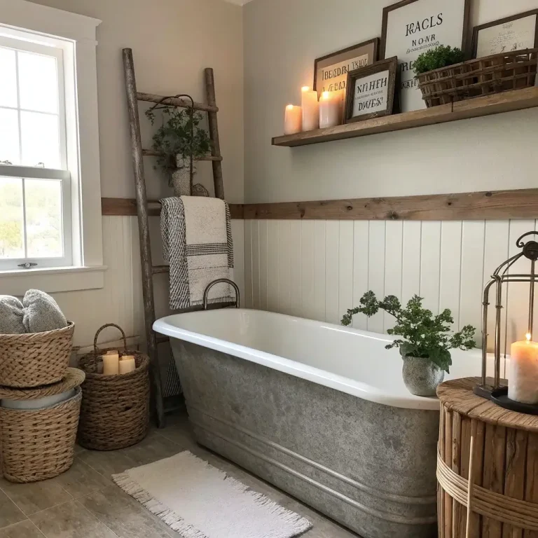12 Cozy Small Farmhouse Bathroom Ideas with Tub for Charm